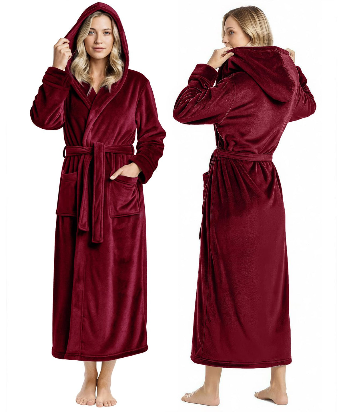 Women’s Fleece Hooded Bathrobe, Super Soft Plush Dressing Gown & Cozy Loungewear for Home, Spa & Winter Comfort