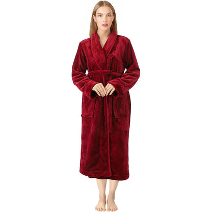 Premium Women's Plush Long Bathrobe - Soft Warm Fleece Robe with Shawl Collar for Spa & Home