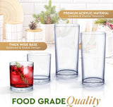 Fast Forward Unbreakable Plastic Tumblers (Set of 6) - BPA-Free Acrylic Glasses for Home & Outdoors - Stackable, Reusable, Lead-Free, and Dishwasher Safe - Clear Plastic Drinking Glasses (355ml & 474ml) Fast Forward
