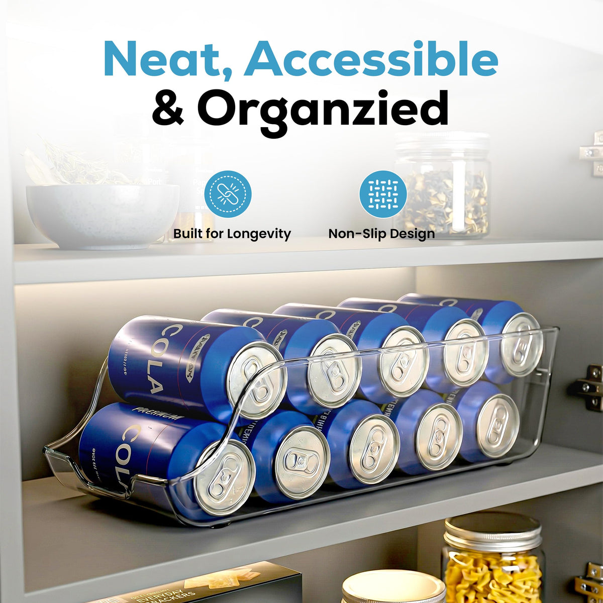 Soda Can Dispenser for Refrigerator, Clear Fridge Can Organizer Holder for Drinks, Cans & Kitchen Storage