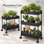 Plantation Cart – 2 Tier & 3 Tier Space-Saving Utility Storage Trolley with Wheels, Perforated Trays & Side Hooks