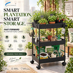 Plantation Cart – 2 Tier & 3 Tier Space-Saving Utility Storage Trolley with Wheels, Perforated Trays & Side Hooks