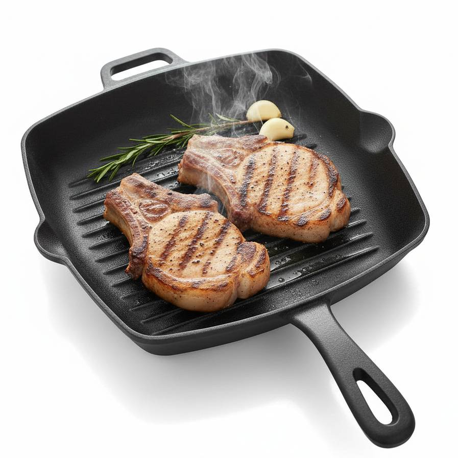 10-Inch Square Cast Iron Grill Pan – Pre-Seasoned Indoor & Outdoor