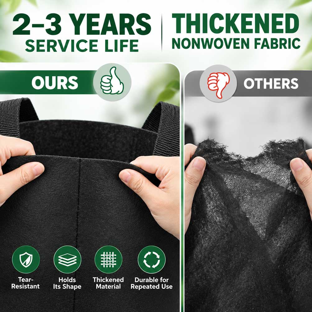Heavy Duty Nonwoven Fabric Grow Bags with Handles – Pack of 2