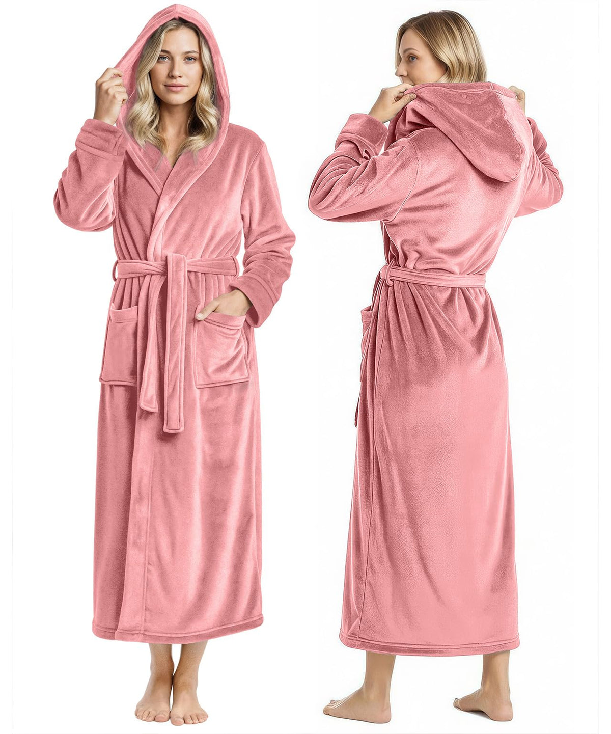 Women’s Fleece Hooded Bathrobe, Super Soft Plush Dressing Gown & Cozy Loungewear for Home, Spa & Winter Comfort