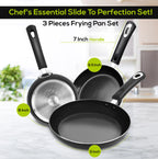 Nonstick Frying Pan Set 3-Piece with Induction Bottom, 8, 9.5 & 11 Inch Aluminum Cookware for Frying, Sautéing & Daily Cooking