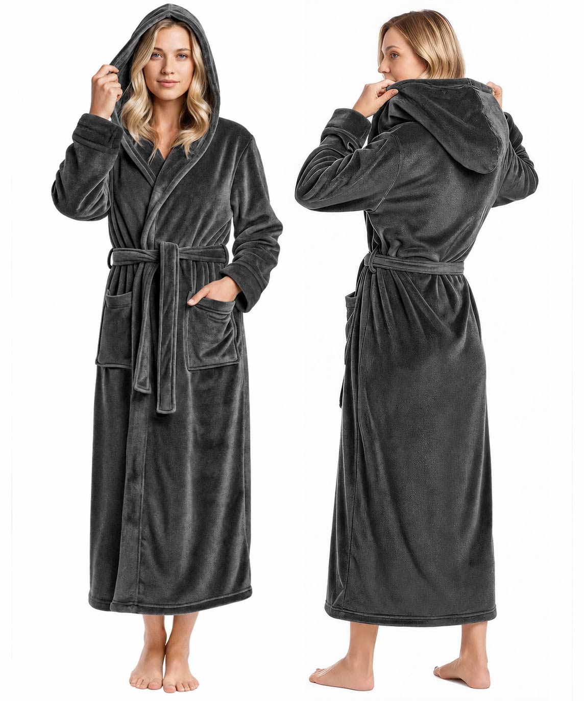Women’s Fleece Hooded Bathrobe, Super Soft Plush Dressing Gown & Cozy Loungewear for Home, Spa & Winter Comfort