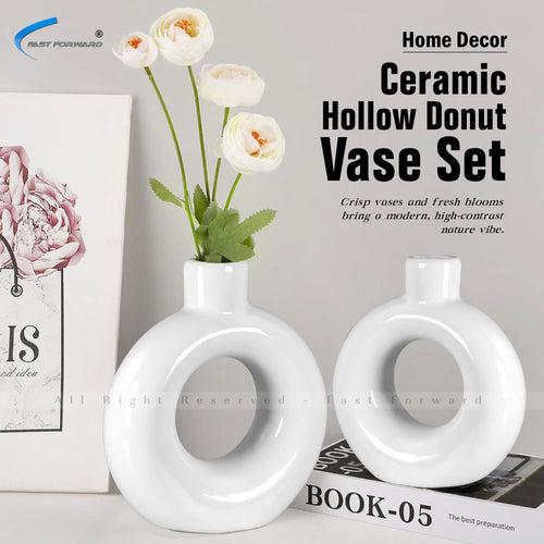 round donut ceramic vase for modern home decor and table centerpiece - Black