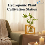 Hydroponic Plant Cultivation Station with Pure Wooden Stand & Transparent 6-Inch Acrylic Vase for Indoor Plants, Home & Office Decor