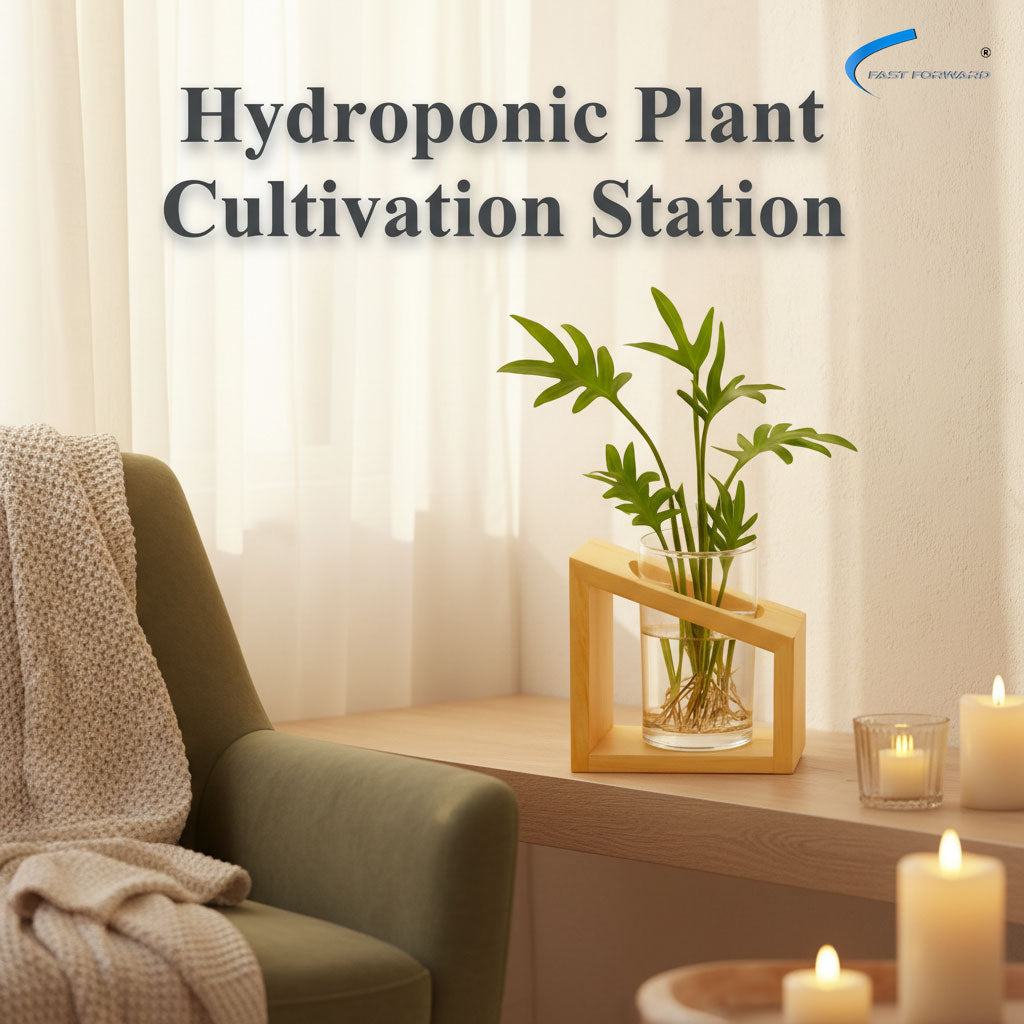 Hydroponic Plant Cultivation Station with Pure Wooden Stand & Transparent 6-Inch Acrylic Vase for Indoor Plants, Home & Office Decor