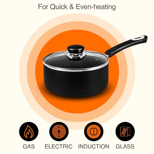 Nonstick Saucepan Set with Glass Lids, 1 Quart & 2 Quart Small Cooking Pots for Sauces, Pasta, Milk, Tea & Daily Kitchen Use