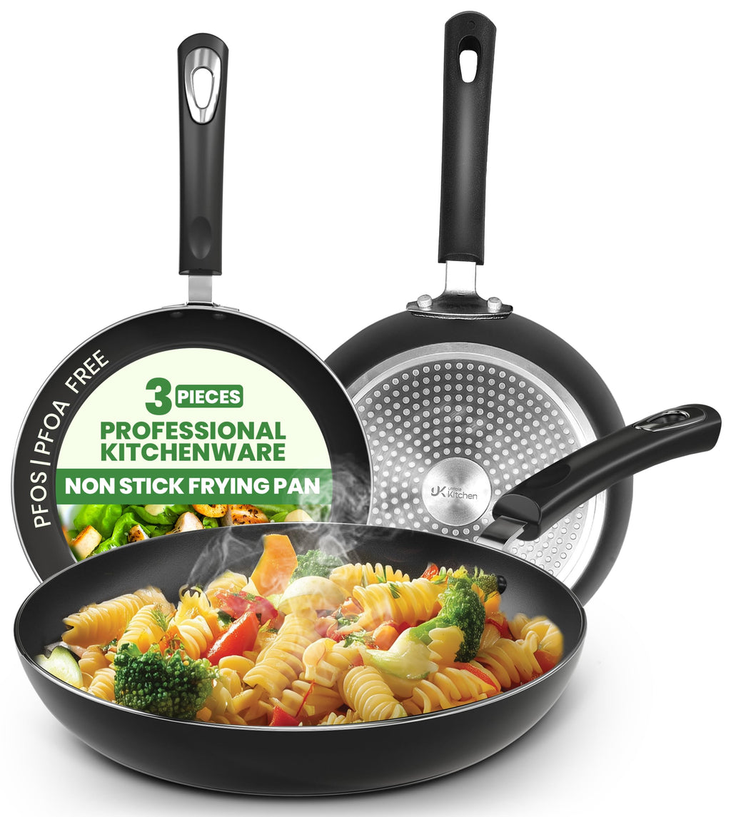 Nonstick Frying Pan Set 3-Piece with Induction Bottom, 8, 9.5 & 11 Inch Aluminum Cookware for Frying, Sautéing & Daily Cooking
