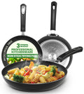 Nonstick Frying Pan Set 3-Piece with Induction Bottom, 8, 9.5 & 11 Inch Aluminum Cookware for Frying, Sautéing & Daily Cooking