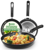 Nonstick Frying Pan Set 3-Piece with Induction Bottom, 8, 9.5 & 11 Inch Aluminum Cookware for Frying, Sautéing & Daily Cooking