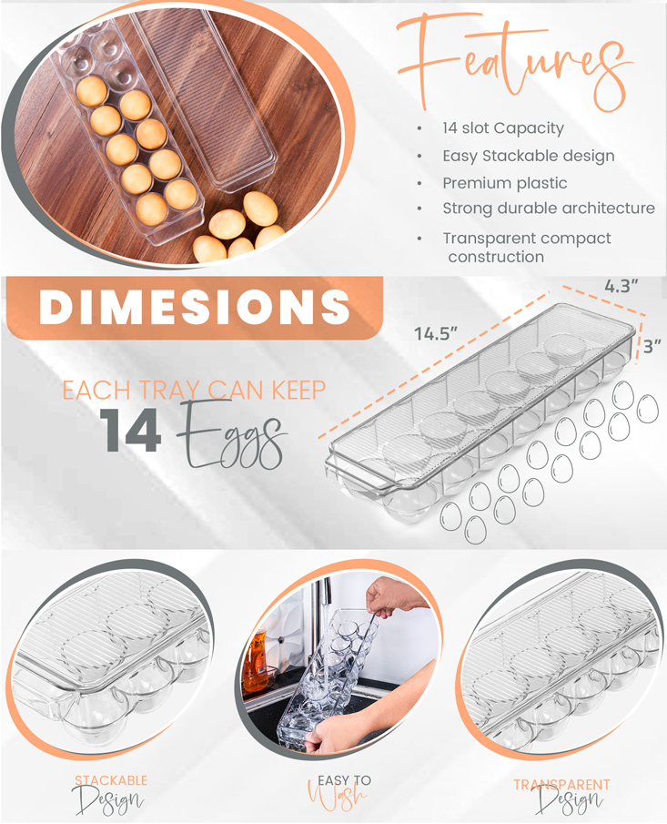 Egg Container For Refrigerator 14 Egg Container With Lid Handle Egg Holder Pack of 1