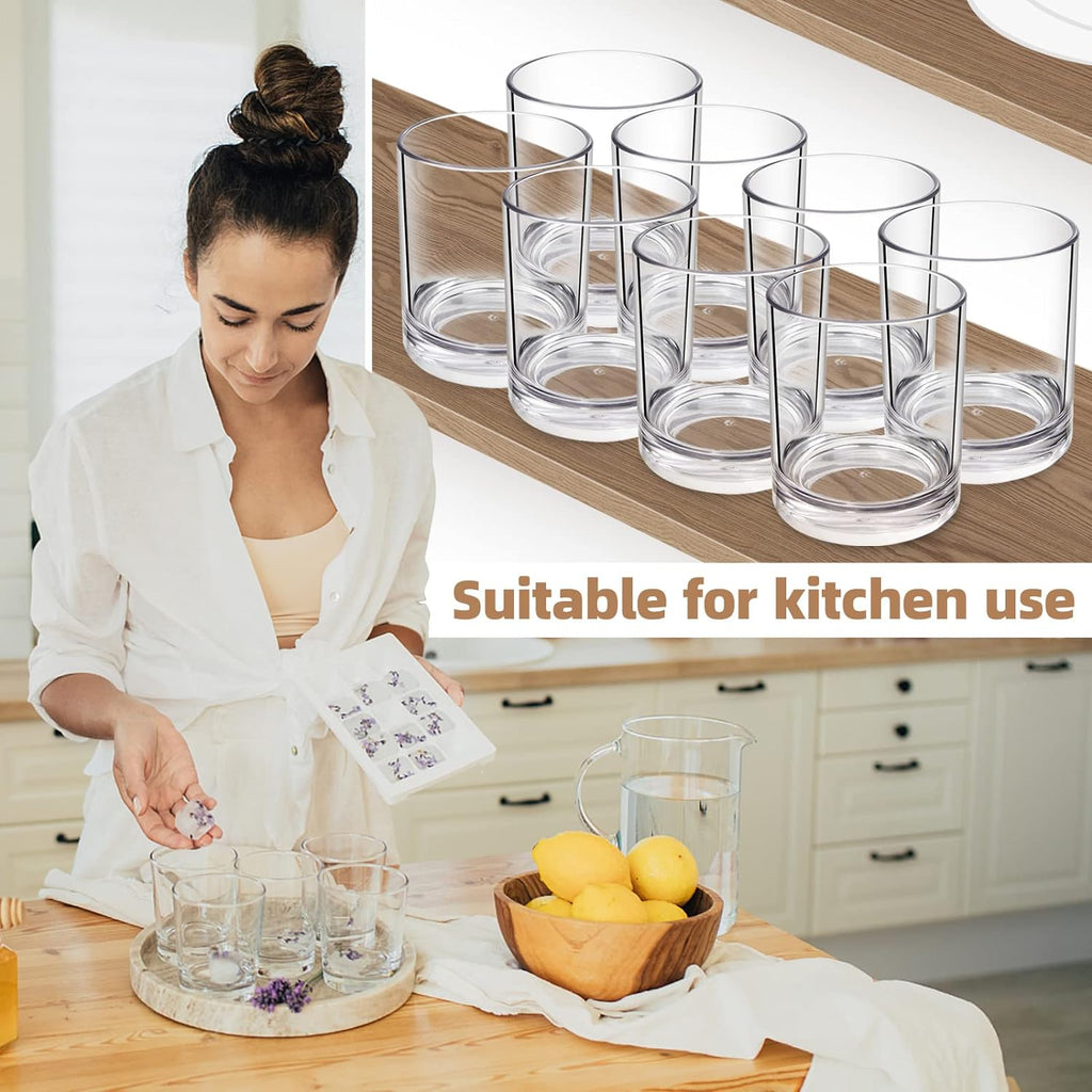 Fast Forward Unbreakable Plastic Tumblers (Set of 6) - BPA-Free Acrylic Glasses for Home & Outdoors - Stackable, Reusable, Lead-Free, and Dishwasher Safe - Clear Plastic Drinking Glasses (355ml & 474ml) Fast Forward