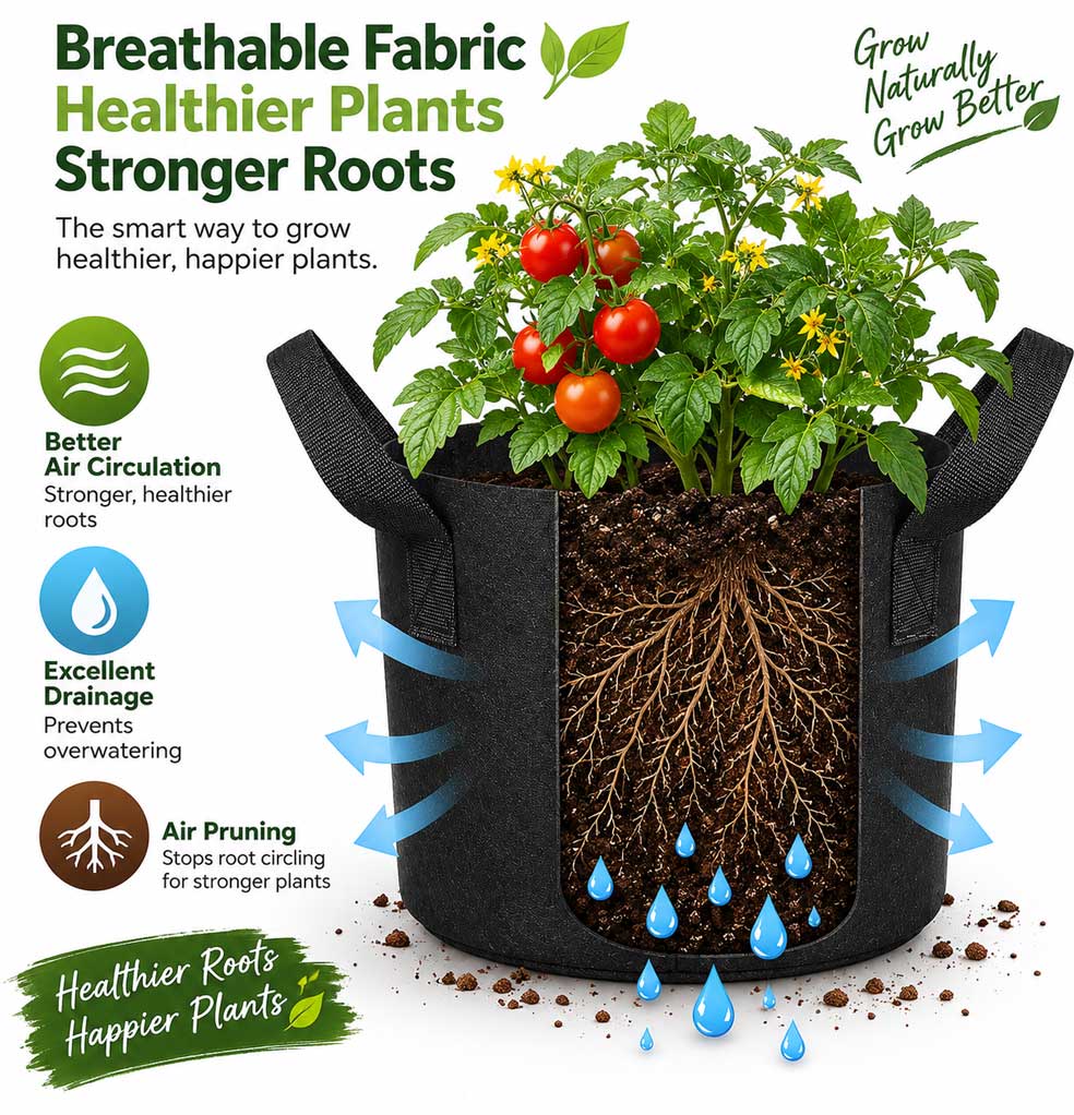 Heavy Duty Nonwoven Fabric Grow Bags with Handles – Pack of 2