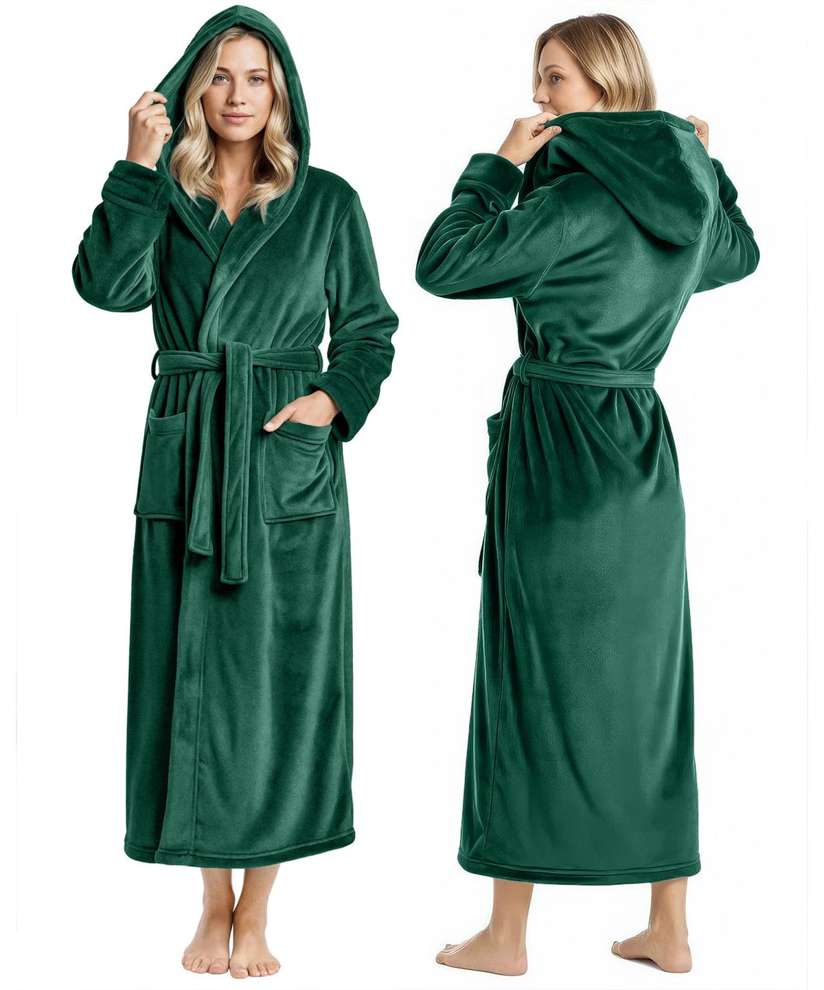 Women’s Fleece Hooded Bathrobe, Super Soft Plush Dressing Gown & Cozy Loungewear for Home, Spa & Winter Comfort
