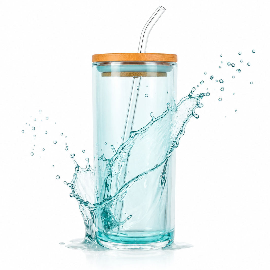16oz Acrylic Sipper Tumbler with Bent Straw & Airtight Wooden Lid, BPA-Free Crystal Clear Cup for Home, Office, Picnic & Travel