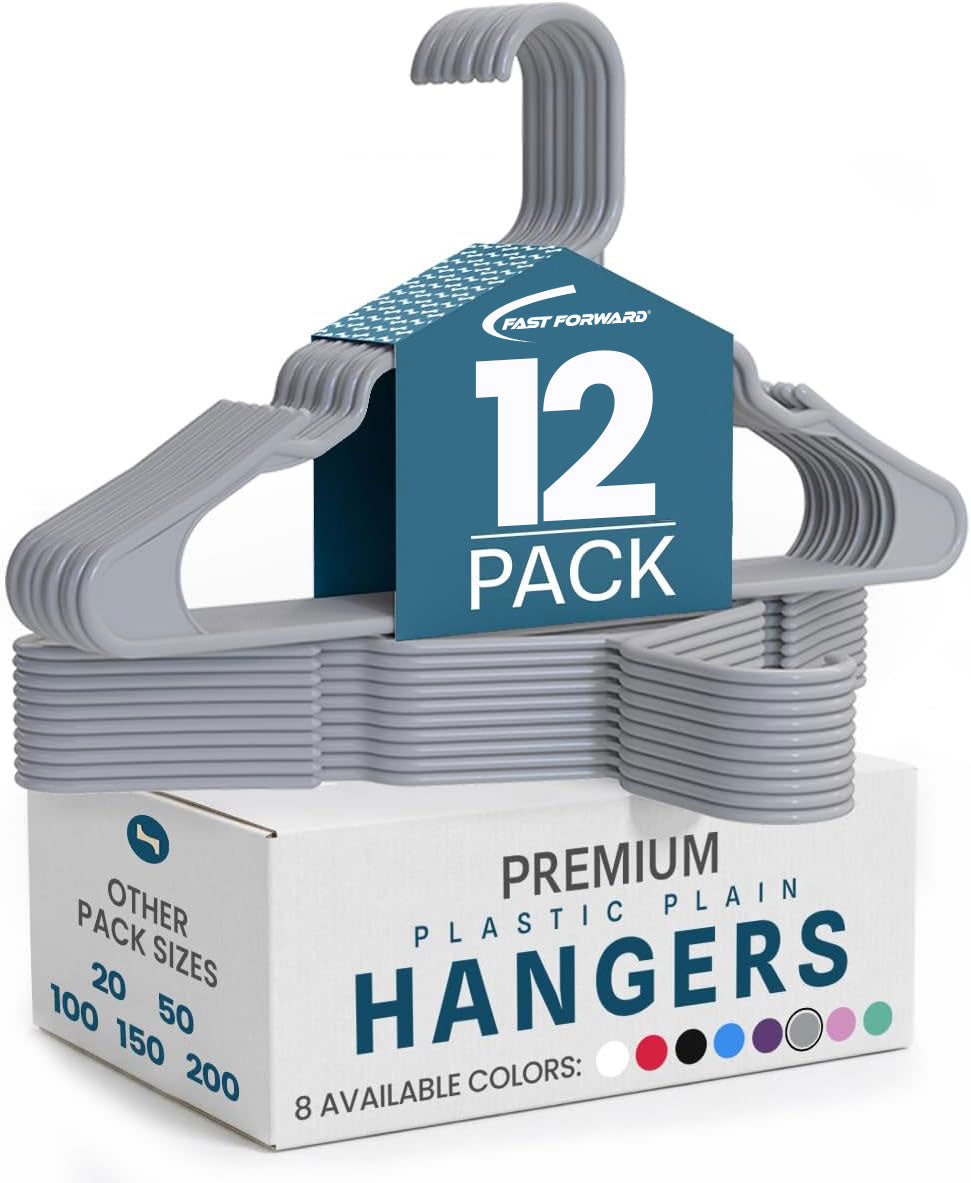 Plastic Hangers for Clothes Pack of 12, Space Saving Notched Wardrobe Hangers for Shirts, Dresses & Daily Use