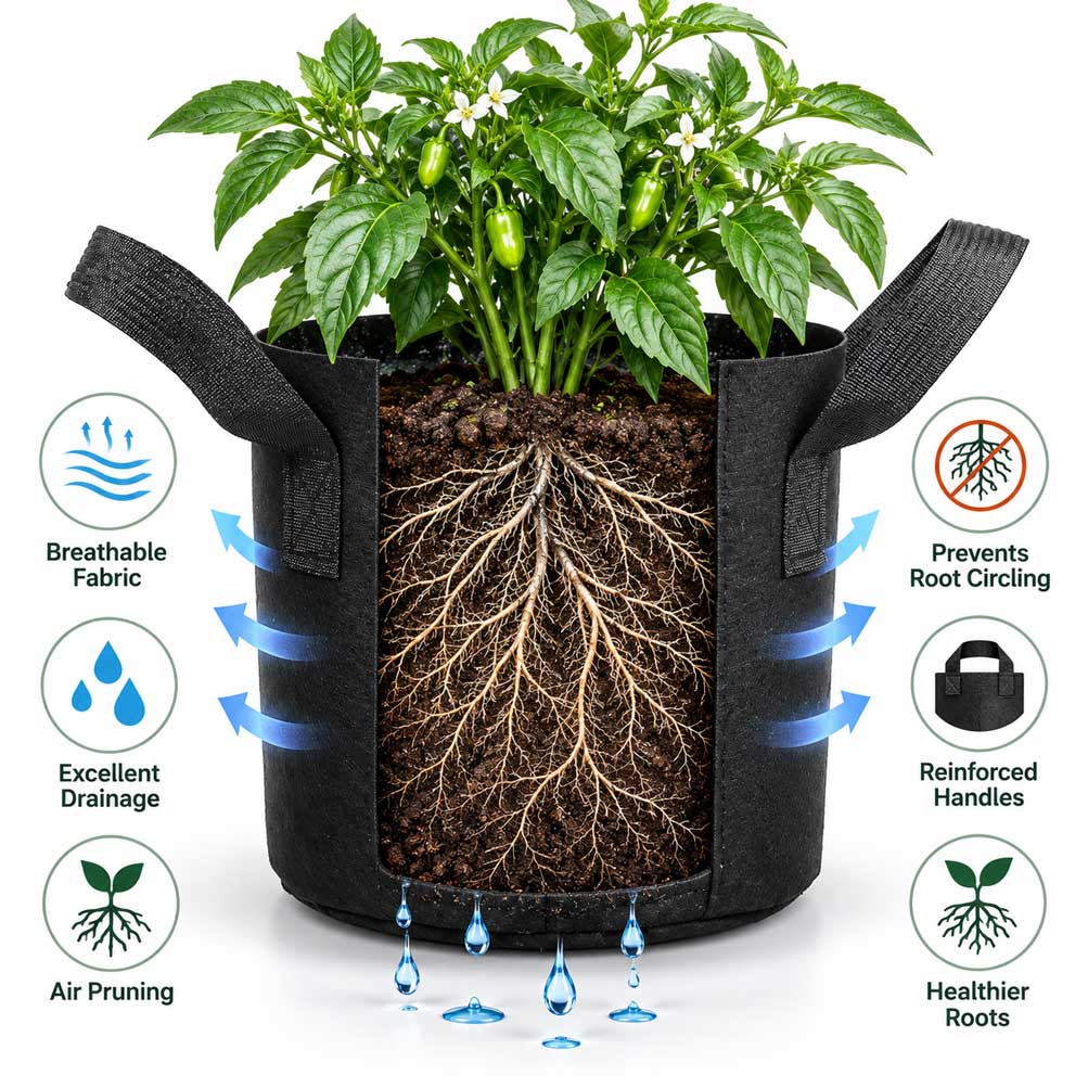 Heavy Duty Nonwoven Fabric Grow Bags with Handles – Pack of 2
