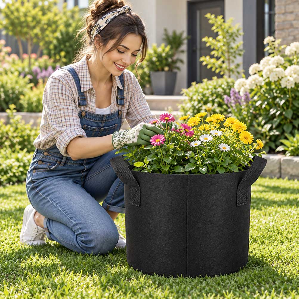 Heavy Duty Nonwoven Fabric Grow Bags with Handles – Pack of 2