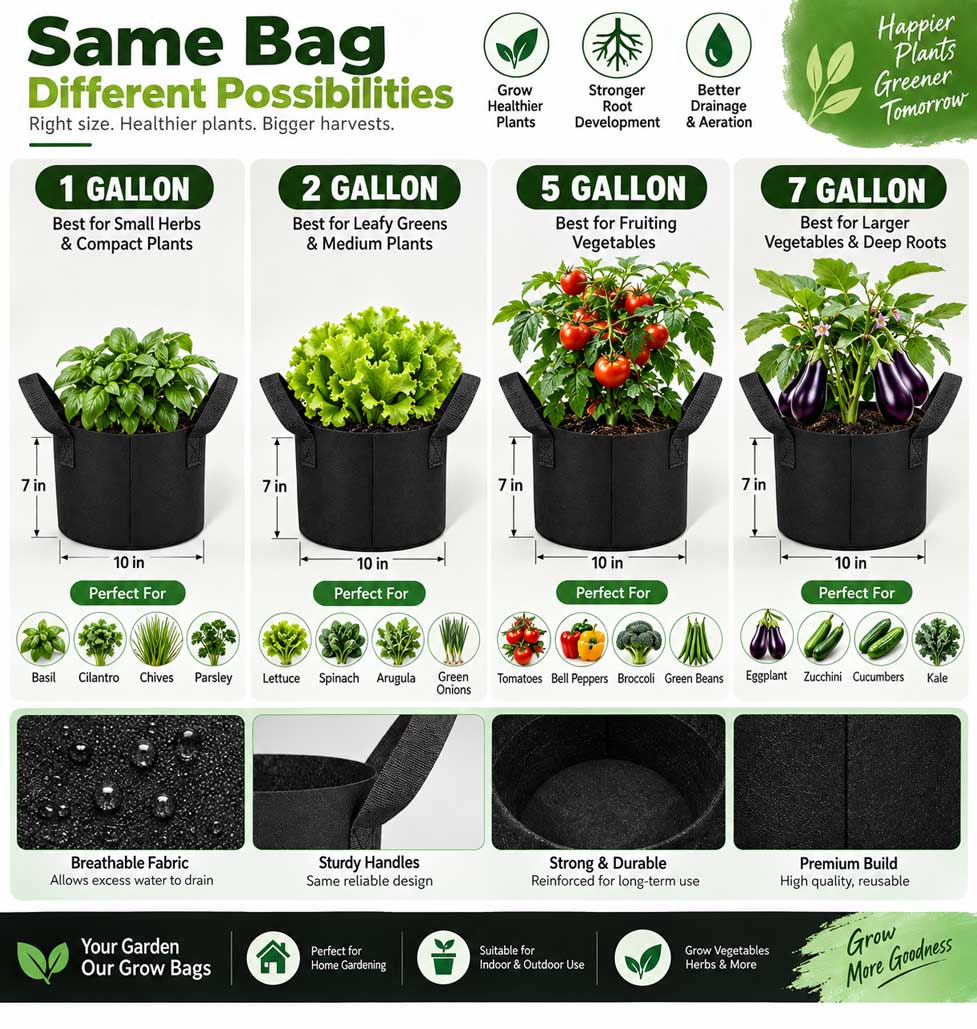 Heavy Duty Nonwoven Fabric Grow Bags with Handles – Pack of 2