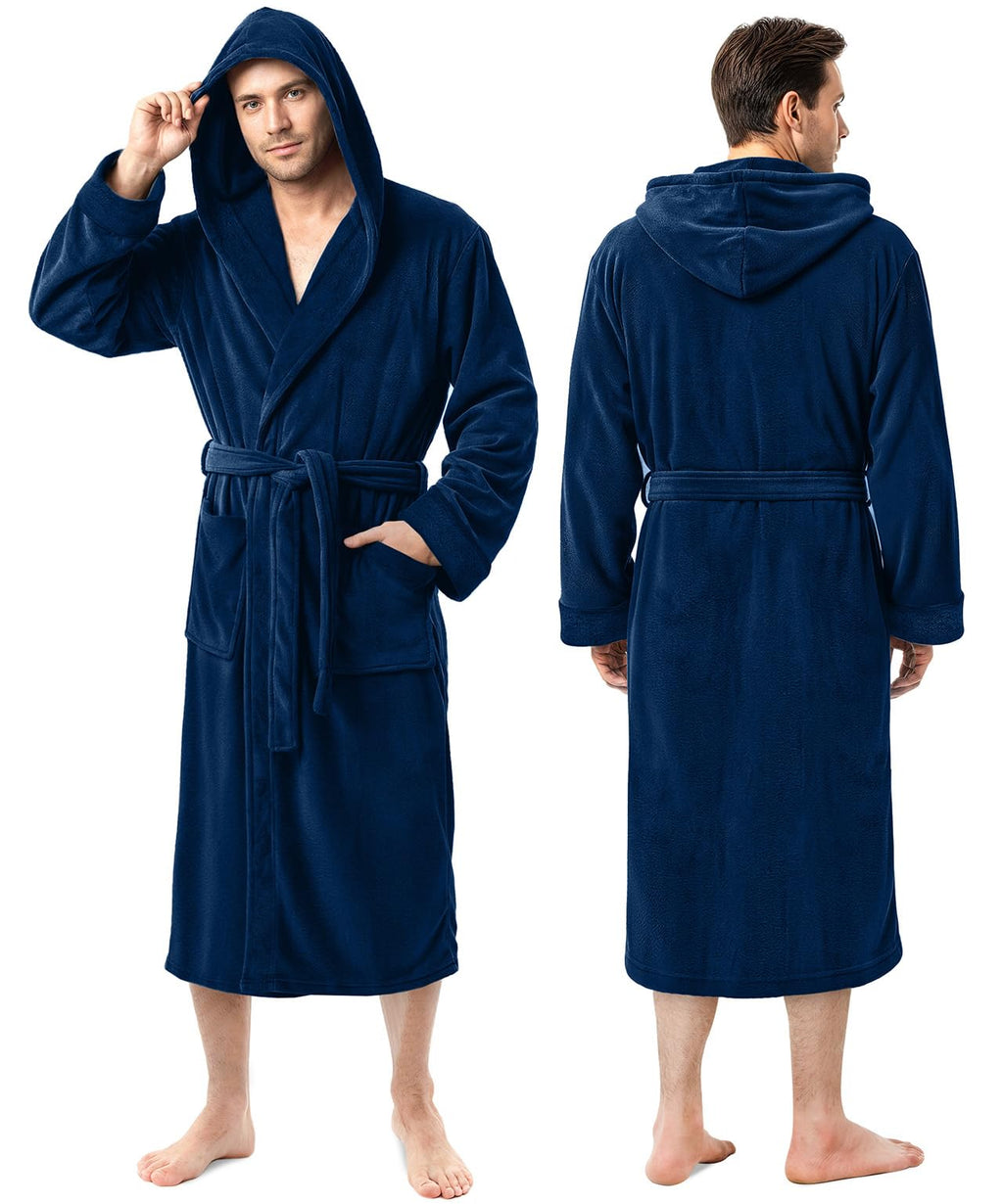 Men’s Fleece Hooded Bathrobe, Super Soft Plush Dressing Gown & Warm Loungewear for Home, Spa & Winter Use