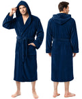 Men’s Fleece Hooded Bathrobe, Super Soft Plush Dressing Gown & Warm Loungewear for Home, Spa & Winter Use