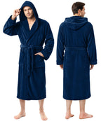 Men’s Fleece Hooded Bathrobe, Super Soft Plush Dressing Gown & Warm Loungewear for Home, Spa & Winter Use