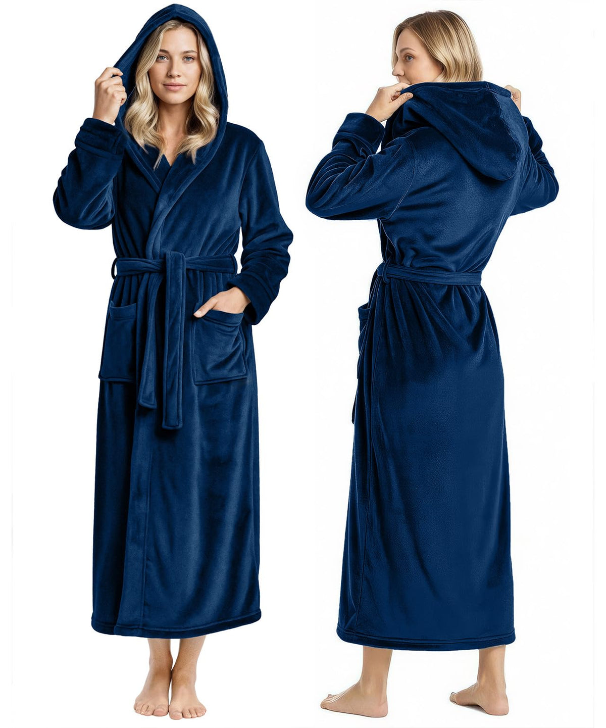 Women’s Fleece Hooded Bathrobe, Super Soft Plush Dressing Gown & Cozy Loungewear for Home, Spa & Winter Comfort