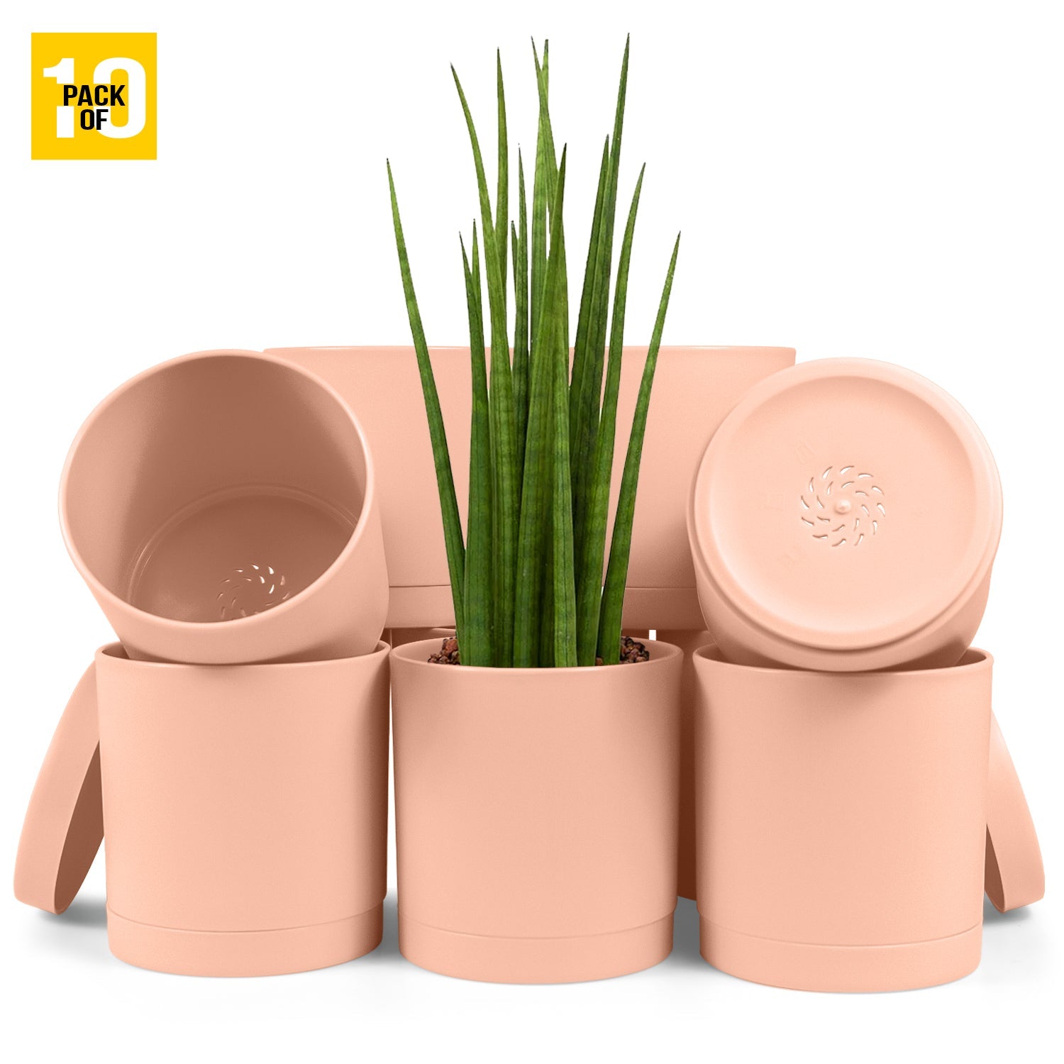 6-Inch Plastic Planter Pots – Cylindrical Stylish, Durable & Plant-Friendly with Drainage & Seamless Saucers