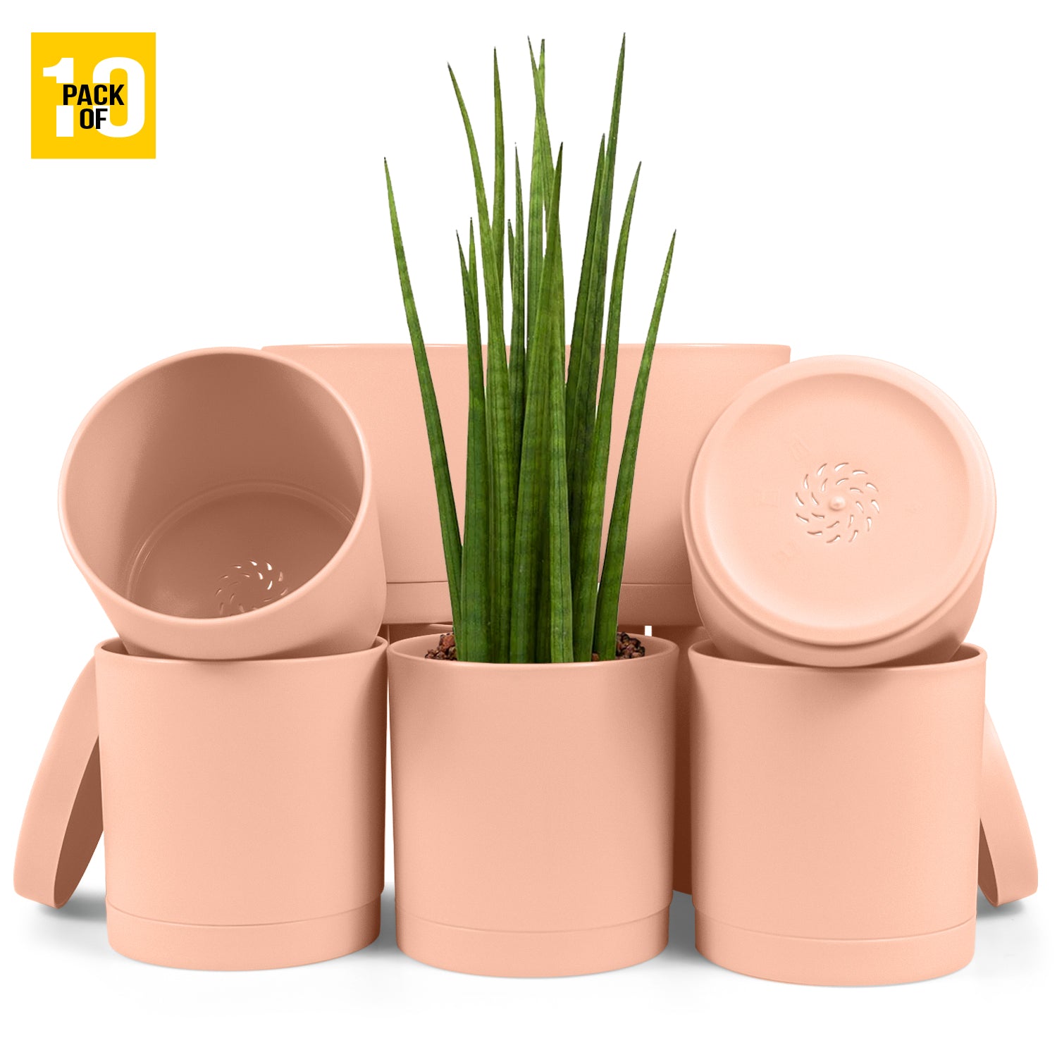 6-Inch Plastic Planter Pots – Cylindrical Stylish, Durable & Plant-Friendly with Drainage & Seamless Saucers