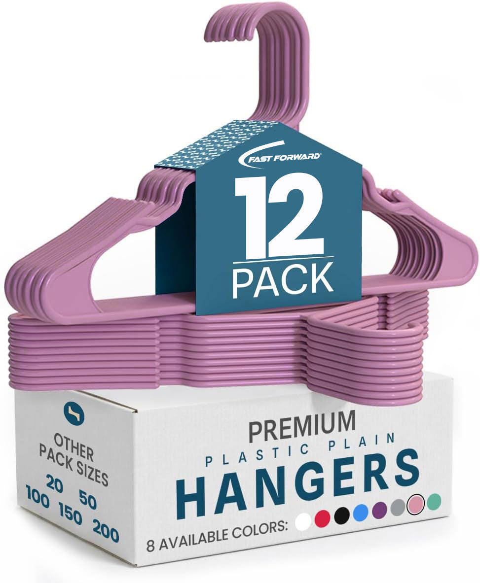 Plastic Hangers for Clothes Pack of 12, Space Saving Notched Wardrobe Hangers for Shirts, Dresses & Daily Use