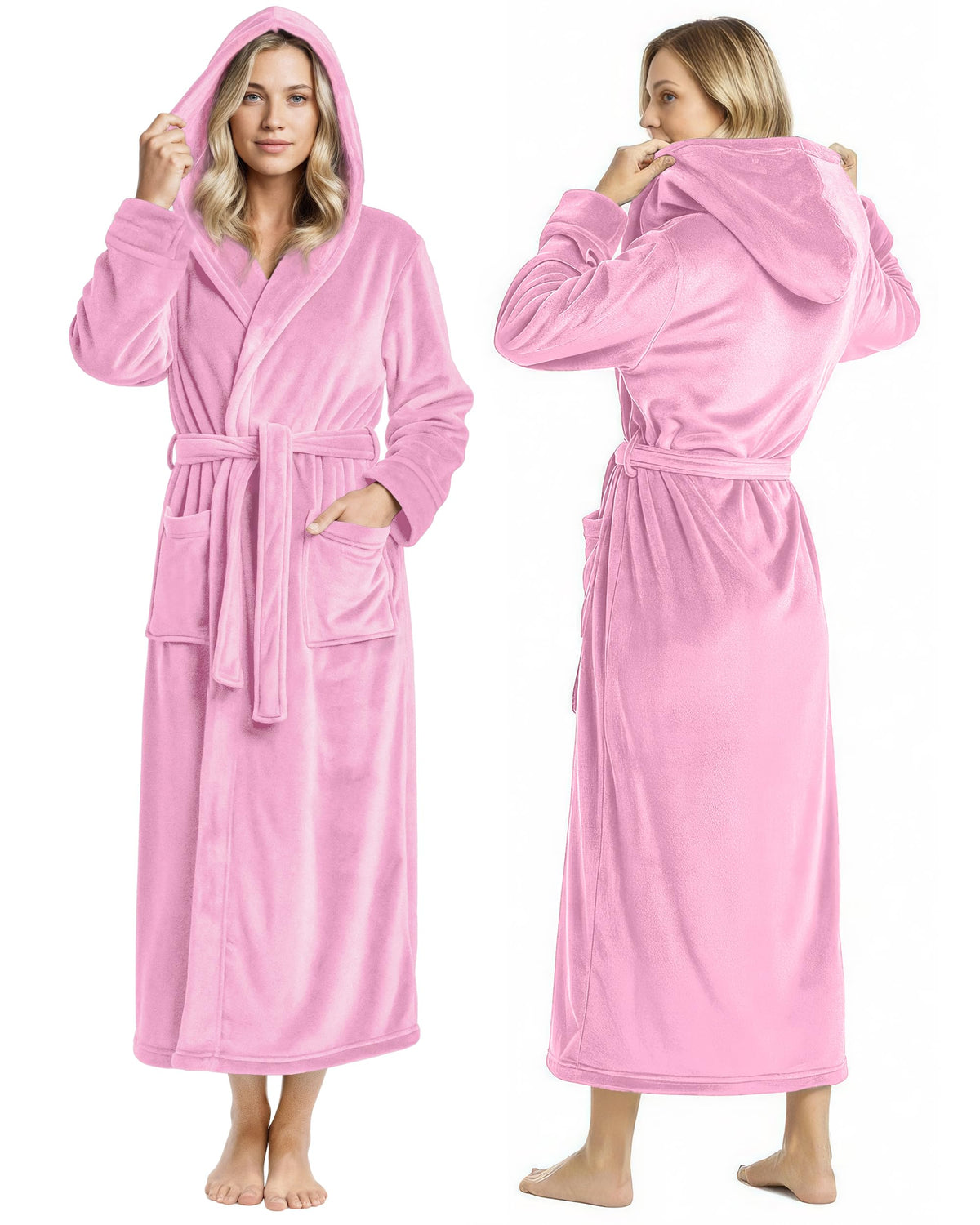 Women’s Fleece Hooded Bathrobe, Super Soft Plush Dressing Gown & Cozy Loungewear for Home, Spa & Winter Comfort