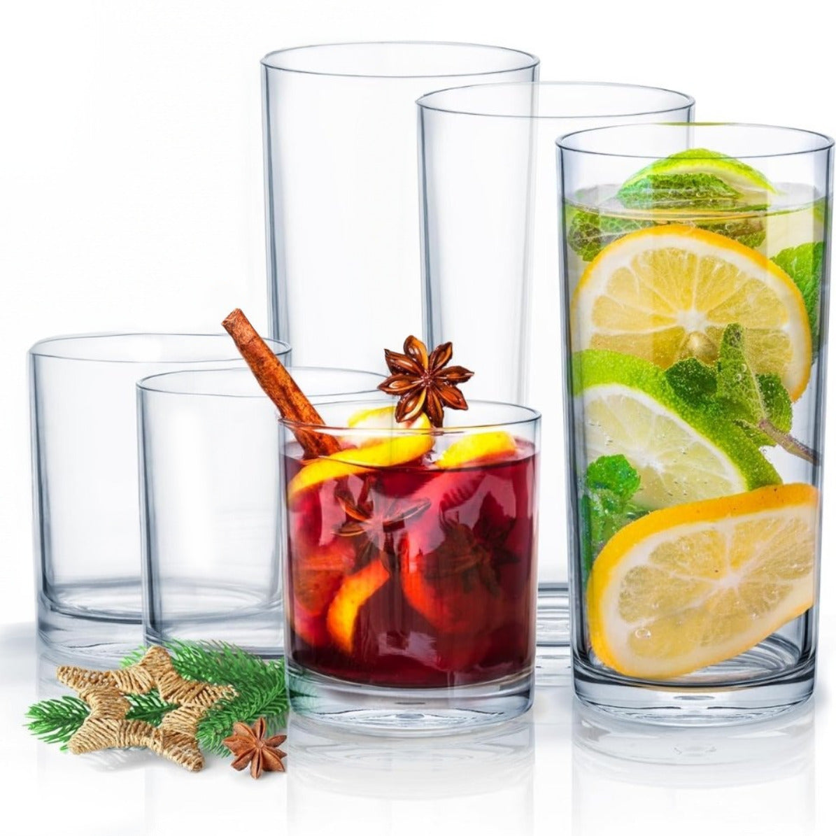 Fast Forward Unbreakable Plastic Tumblers (Set of 6) - BPA-Free Acrylic Glasses for Home & Outdoors - Stackable, Reusable, Lead-Free, and Dishwasher Safe - Clear Plastic Drinking Glasses (355ml & 474ml) (Copy) Fast Forward