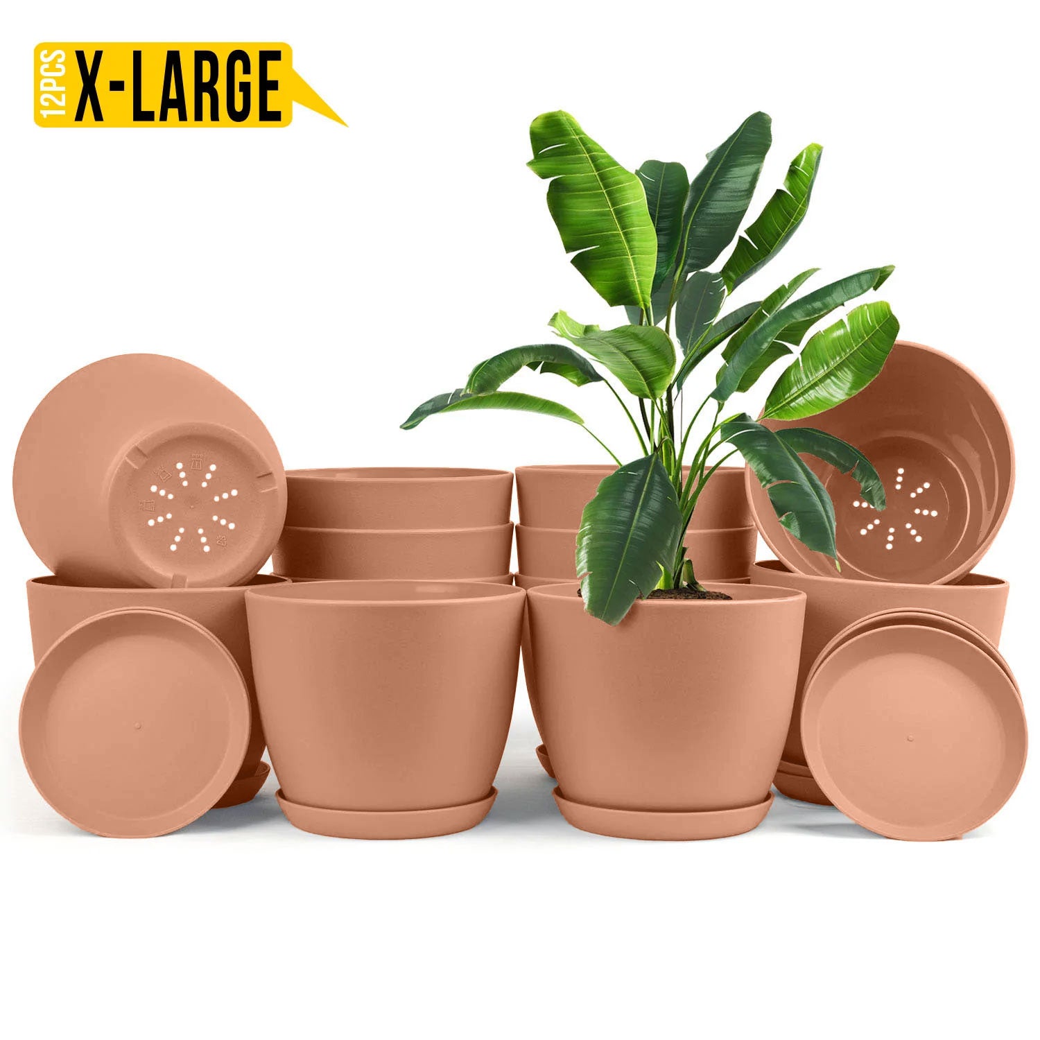Extra Large Plant Pots for Indoor/Outdoor Use with Drainage. Available in Multi-Packs and Six Vibrant Colors
