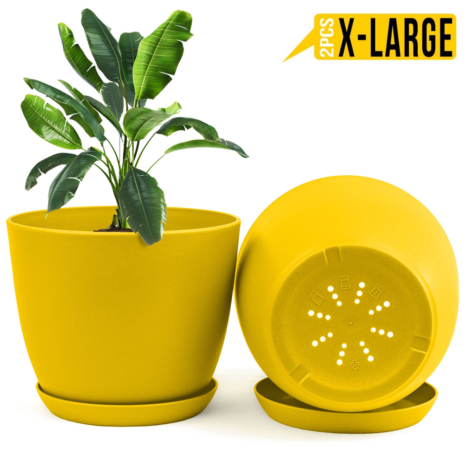 extra large yellow plant pot Extra Large Plant Pots for Indoor & Outdoor - Durable Plastic Planters for Cacti and Succulents