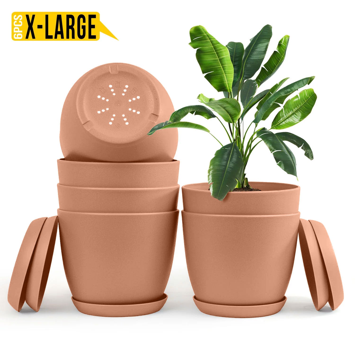 Extra Large Plant Pots for Indoor/Outdoor Use with Drainage. Available in Multi-Packs and Six Vibrant Colors