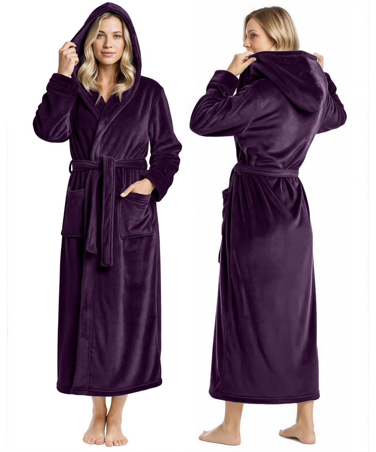 Women’s Fleece Hooded Bathrobe, Super Soft Plush Dressing Gown & Cozy Loungewear for Home, Spa & Winter Comfort