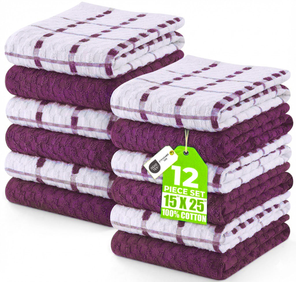 Kitchen Towels 12 Pack, 15 x 25 Inches, 100% Ring Spun Cotton Super Soft and Absorbent Linen Dish, Tea and Bar Towels Set