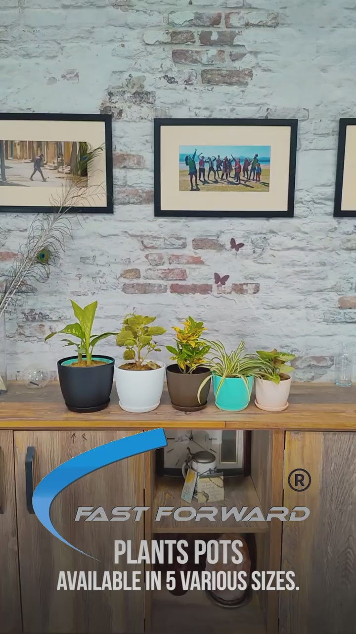 Decorative Flower Pots with Drainage - Pack of 2 Plastic Planters for Indoor Plants