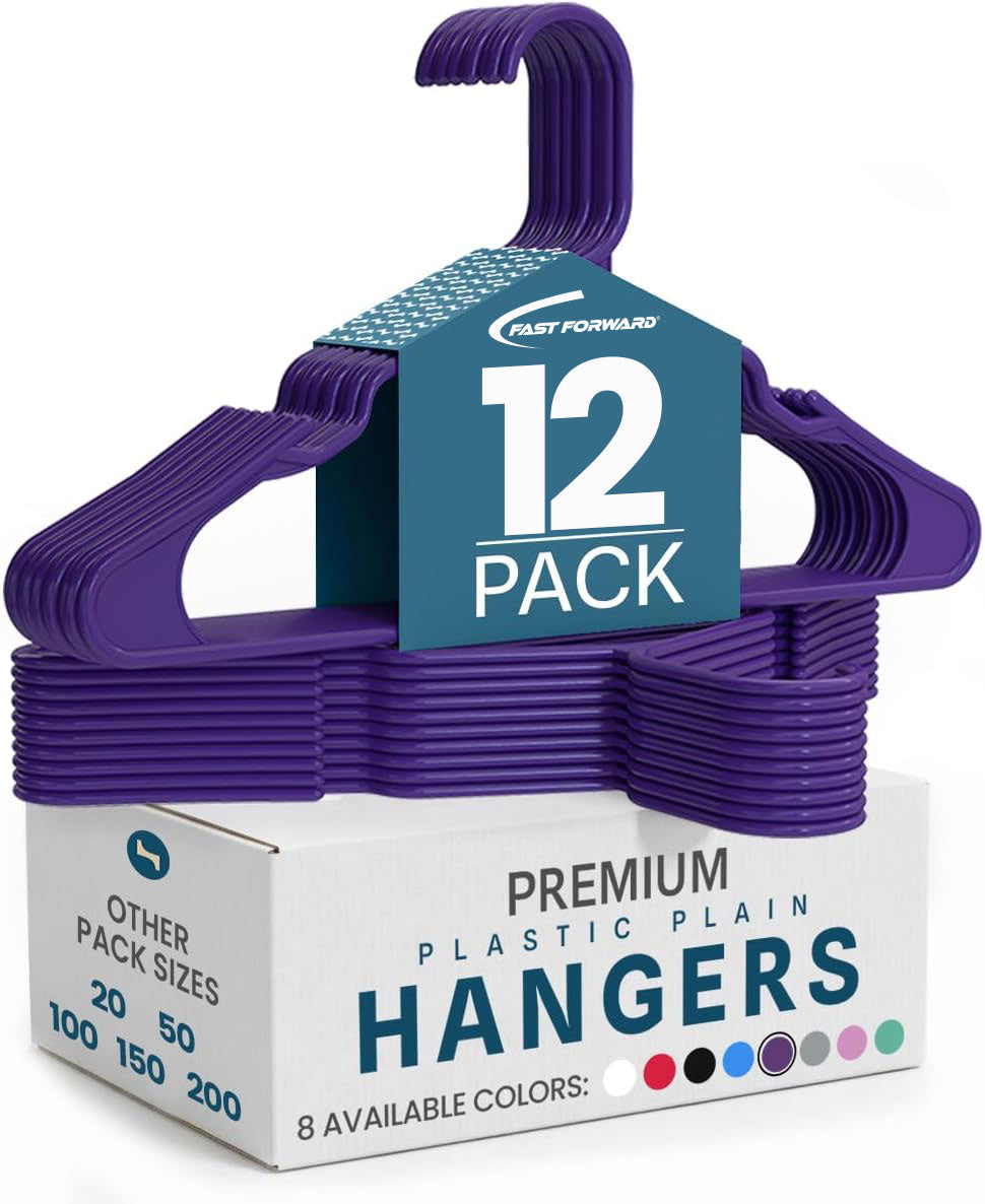 Plastic Hangers for Clothes Pack of 12, Space Saving Notched Wardrobe Hangers for Shirts, Dresses & Daily Use