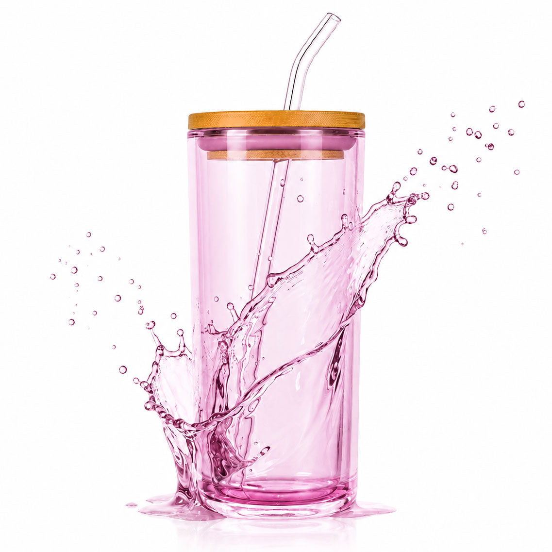 16oz Acrylic Sipper Tumbler with Bent Straw & Airtight Wooden Lid, BPA-Free Crystal Clear Cup for Home, Office, Picnic & Travel