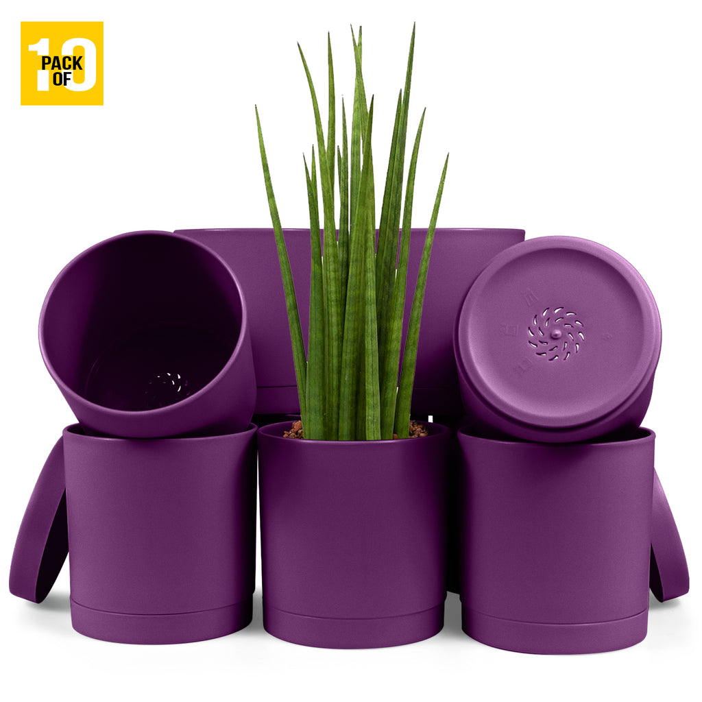 6-Inch Plastic Planter Pots – Cylindrical Stylish, Durable & Plant-Friendly with Drainage & Seamless Saucers