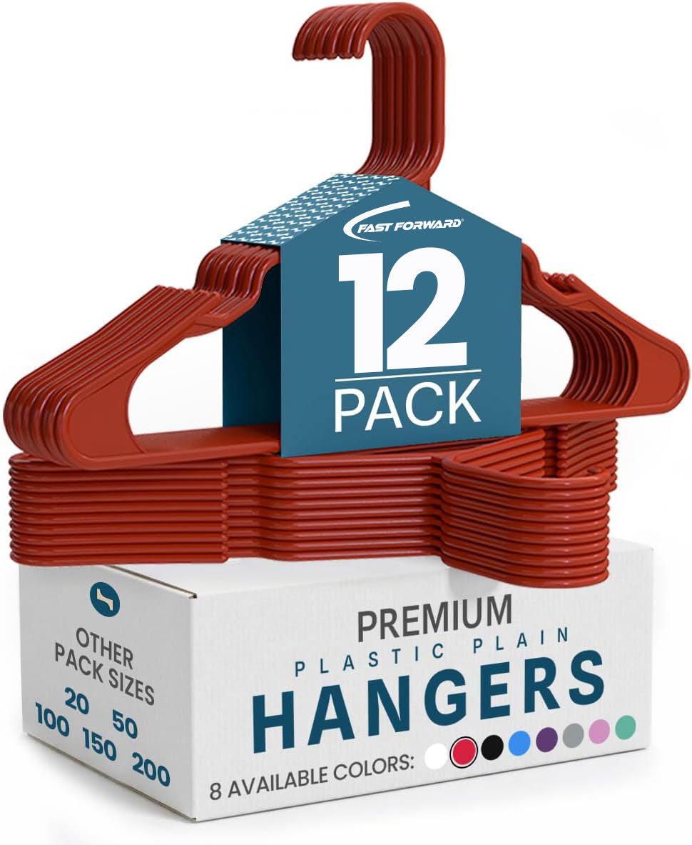 Plastic Hangers for Clothes Pack of 12, Space Saving Notched Wardrobe Hangers for Shirts, Dresses & Daily Use