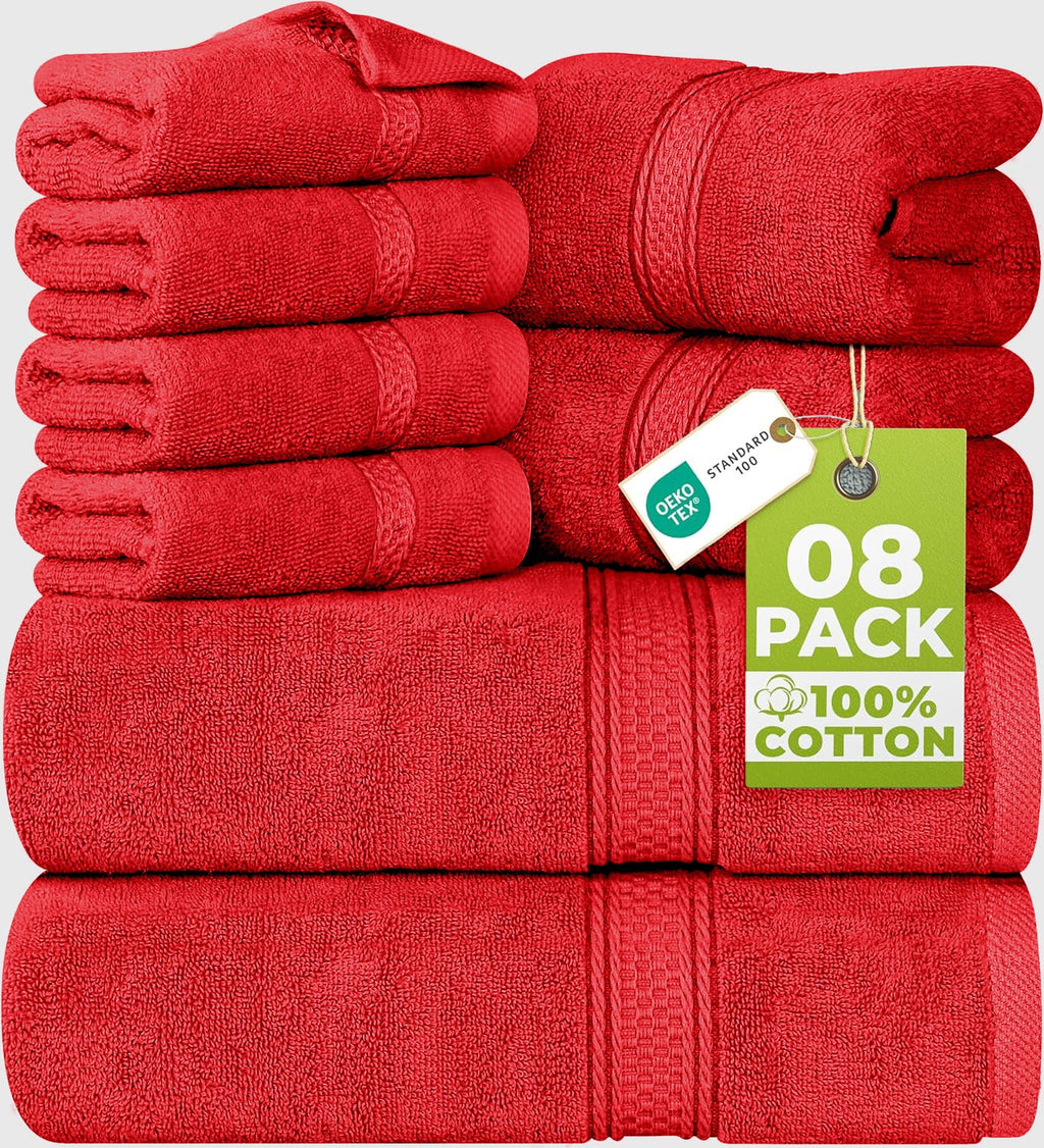 8 Piece Towel Set - 2 Bath Towels, 2 Hand Towels and 4 Washcloths Cotton Hotel Quality Super Soft and Highly Absorbent Fast Forward