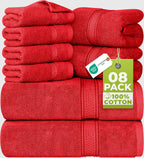 8 Piece Towel Set - 2 Bath Towels, 2 Hand Towels and 4 Washcloths Cotton Hotel Quality Super Soft and Highly Absorbent Fast Forward