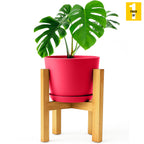 Modern Planter Pots with Drainage Tray & Pure Wooden Stand – Durable ABS Plastic with Seamless Saucers