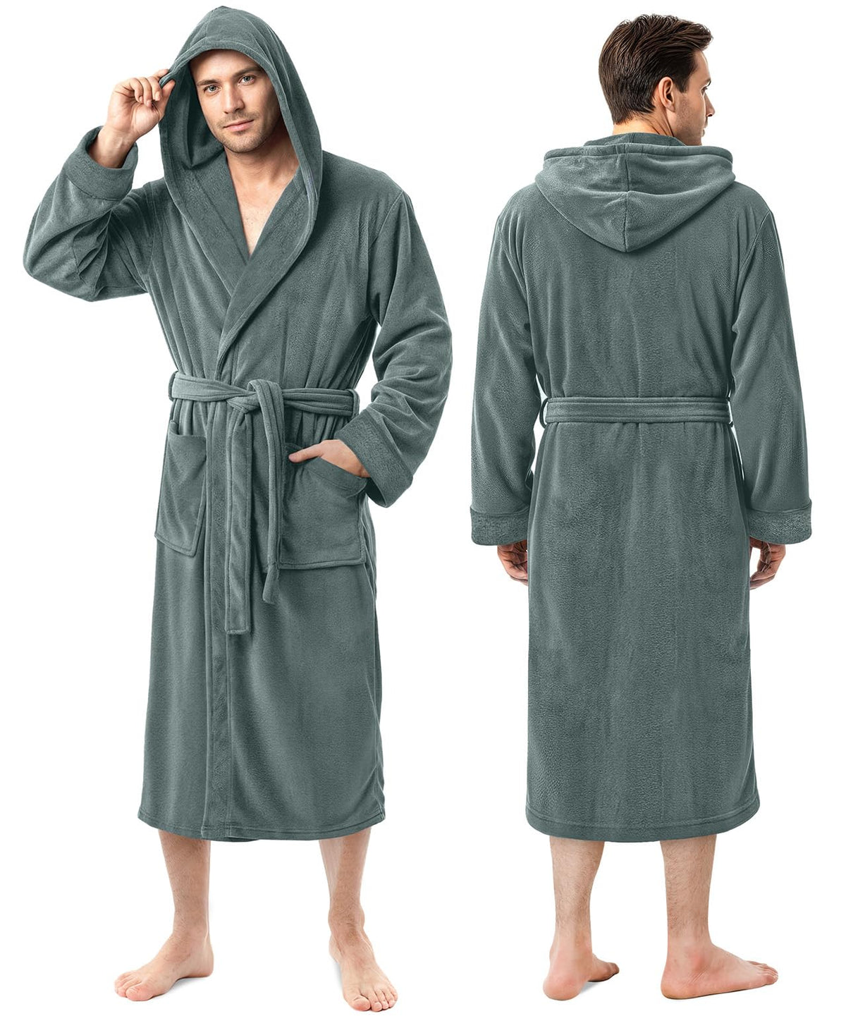 Men’s Fleece Hooded Bathrobe, Super Soft Plush Dressing Gown & Warm Loungewear for Home, Spa & Winter Use